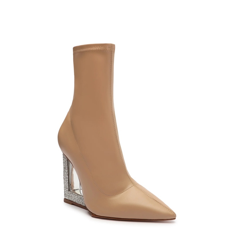 Elegant Beige Wedge Heel Ankle Boots - Picture 2 of 5